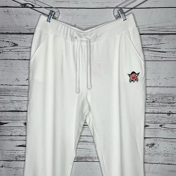 Badgley Mischka NWT Sz XL White Elastic Waistband French Terry Jogger Sweatpants - Picture 2 of 5